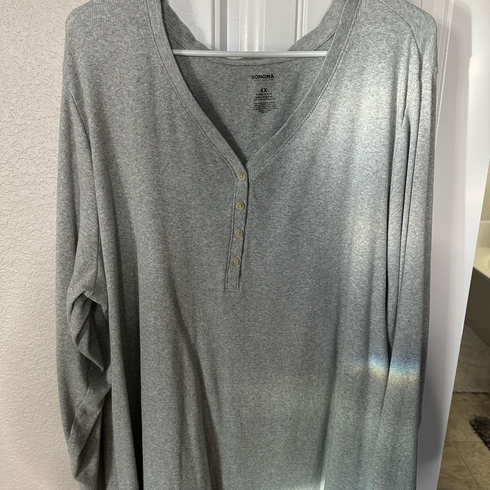 Sonoma Grey Long Sleeve Henley Shirt